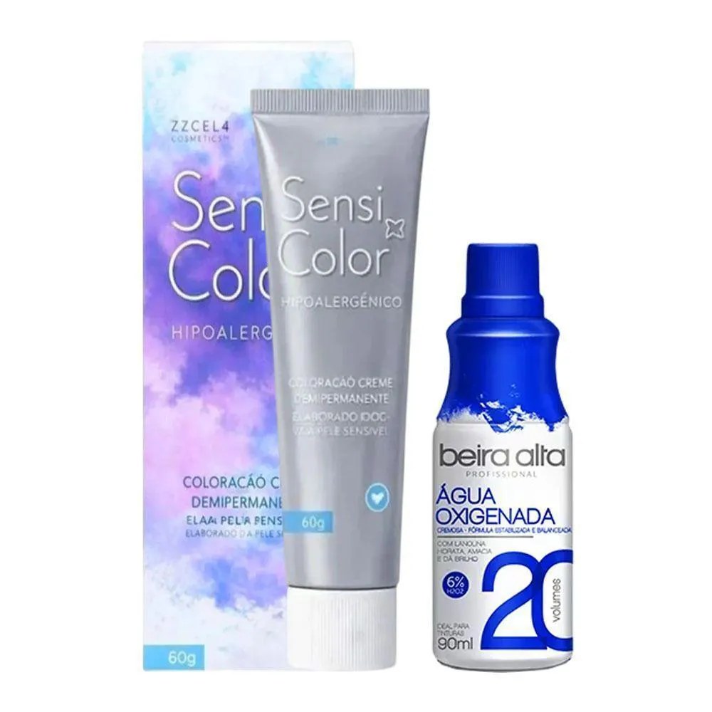 Tintura Hipoalergênica Cor 8.1 Louro Claro Acinzentado Alergoshop 60g + Água Oxigenada Beira Alta 20 Volumes 90ml
