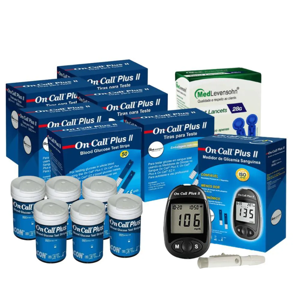 Kit Glicose: Monitor + 300 Tiras + 100 Lancetas Ocp Ii