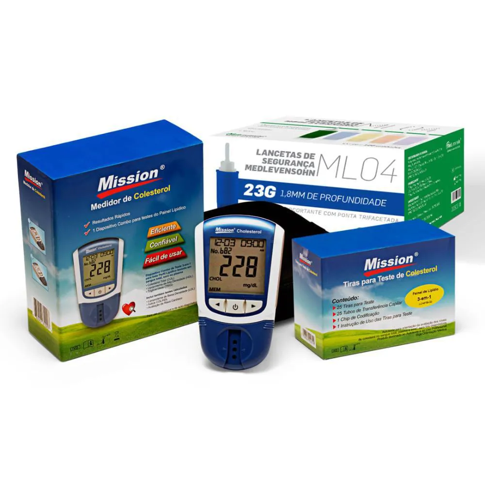 Monitor Lipídico Mission + 25 Tiras de Colesterol + 100 Lanc