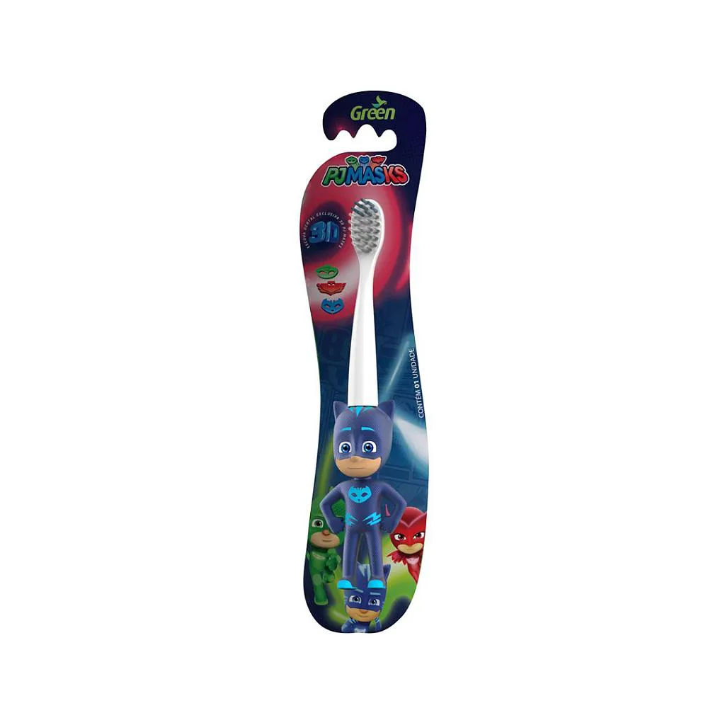 Escova Dental Infantil Branca Macia Até 6 Anos Pj Masks 3d Green
