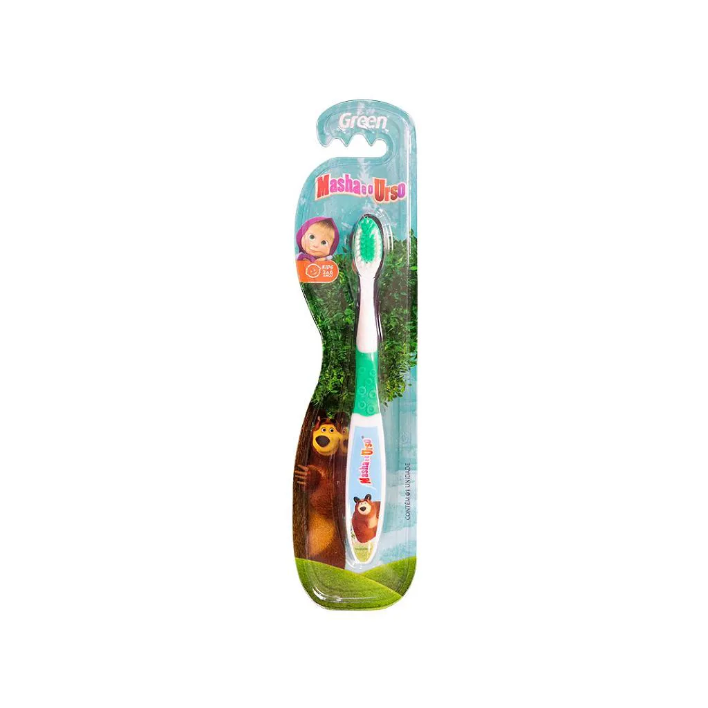 Escova Dental Infantil Macia Verde Masha e o Urso de 2 à 6 Anos Green