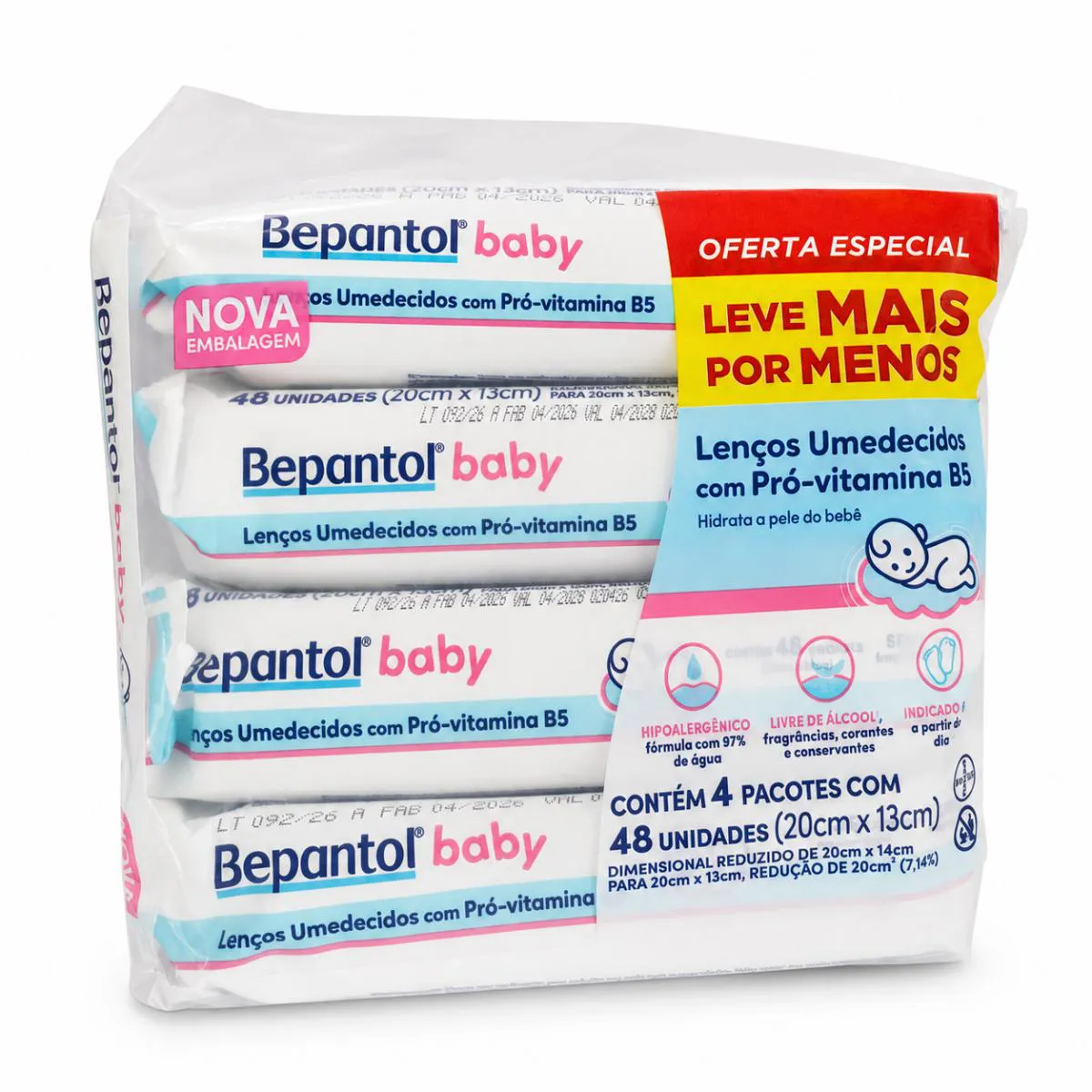 3 Kit Lenço Umedecido 48x4 Leve Mais/Por Menos Bepantol Baby