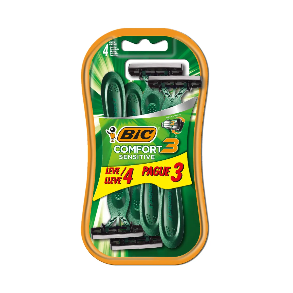 Barbeador Descartável Bic Comfort 3 Sensitive 4 unidades