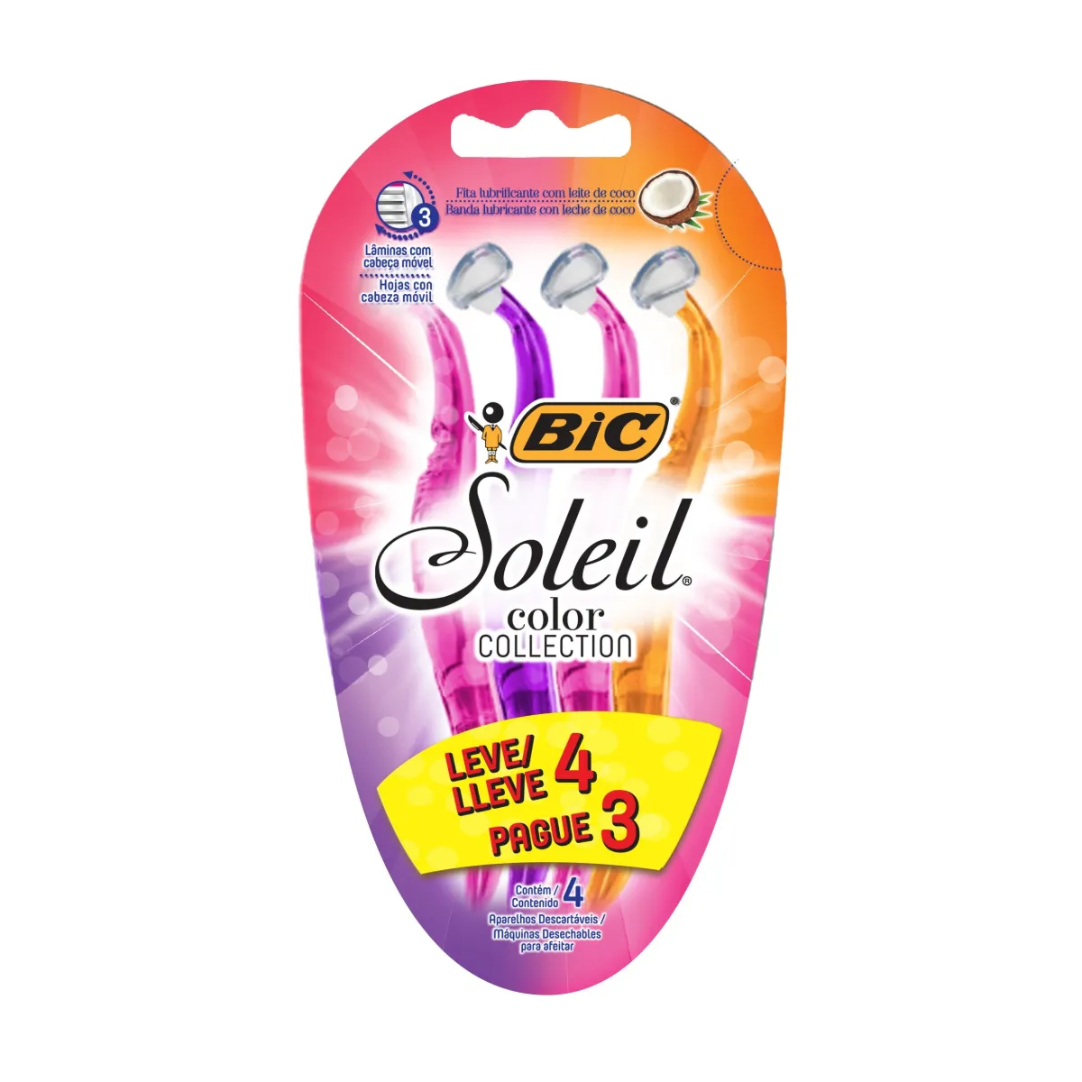 Depilador Descartável Bic Soleil Color Collection 4 unidades