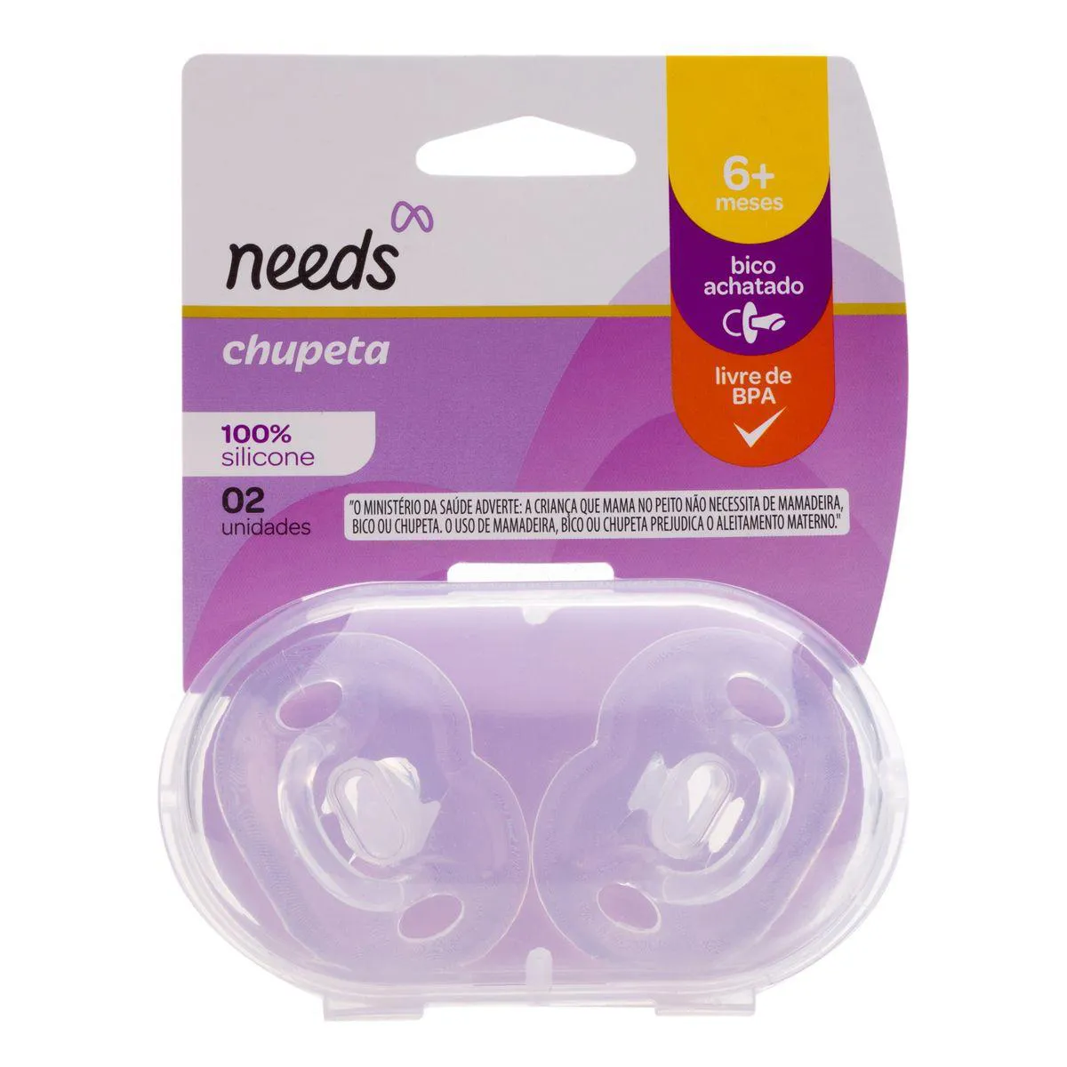Chupeta de Silicone Bico Achatado Needs 6+ Meses 2 Unidades