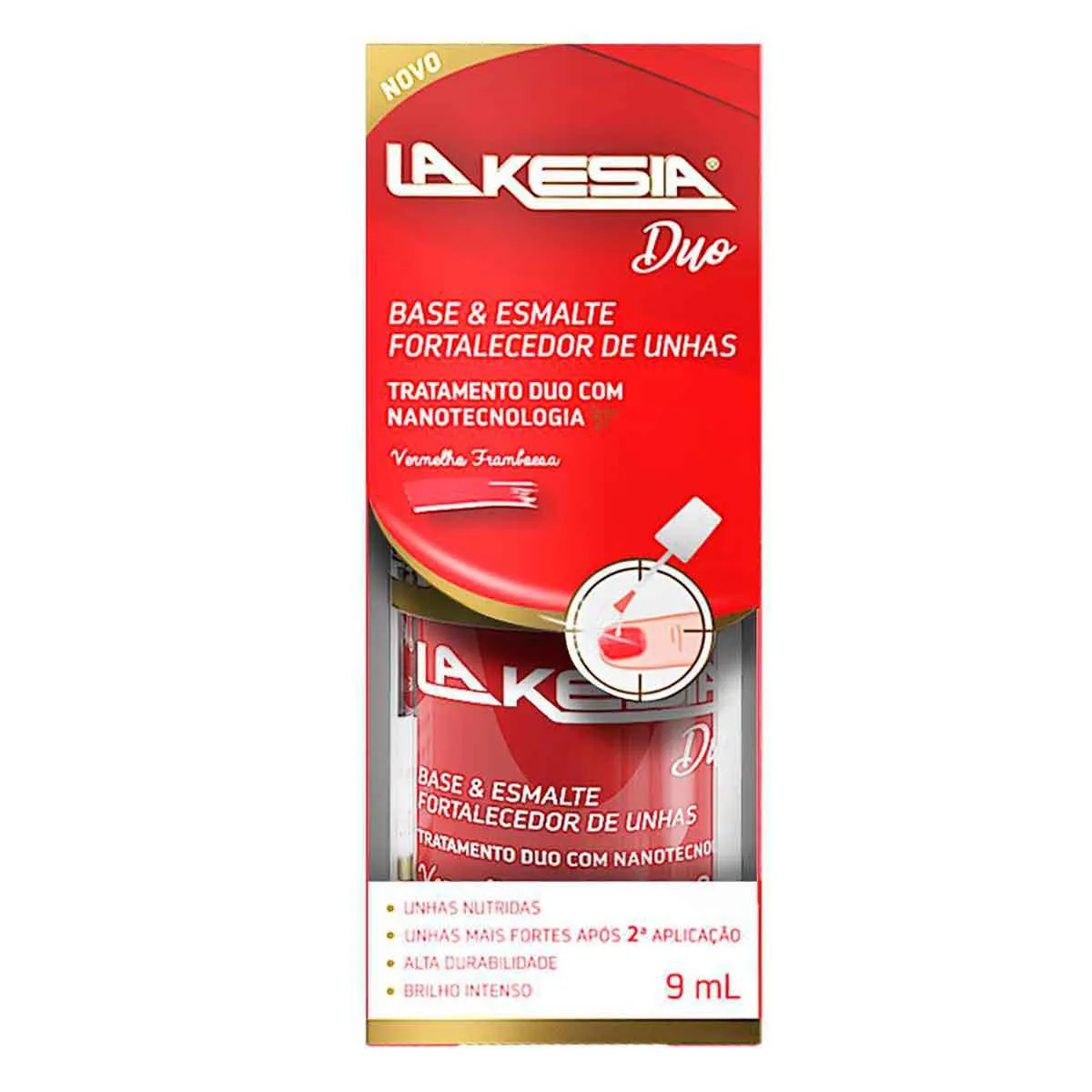 Base e Esmalte Fortalecedor de Unhas LaKesia Duo Vermelho Framboesa 9ml