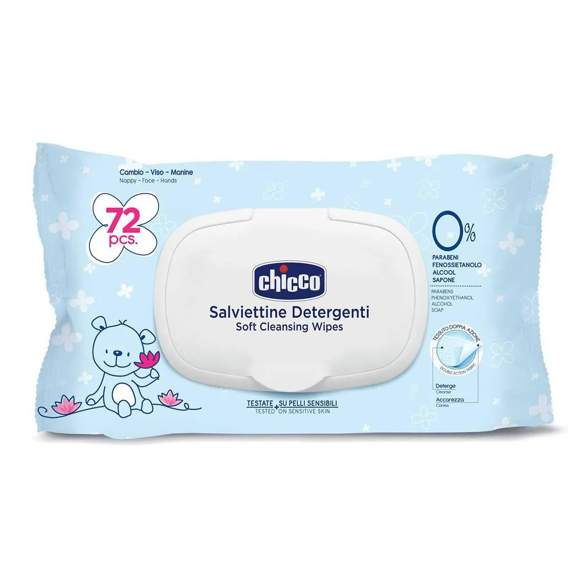 Kit Lenço Umedecido Chicco Pele Sensível Sem Álcool 72 unidades 3 pacotes