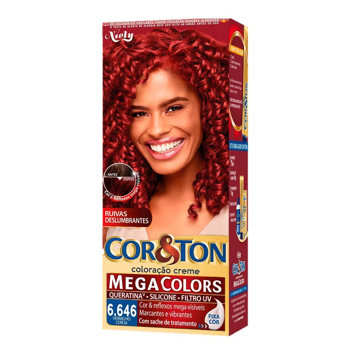 Tinta de Cabelo Permanente Cor&Ton Niely - 6.646 Vermelho Cereja