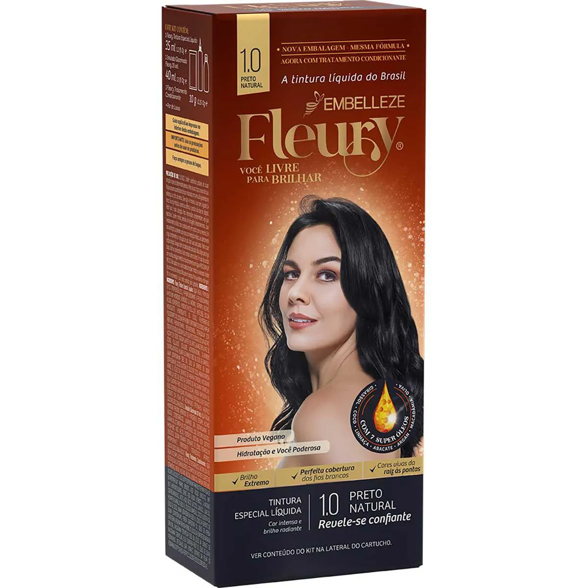 Tinta de Cabelo Permanente Fleury - 1.0 Preto