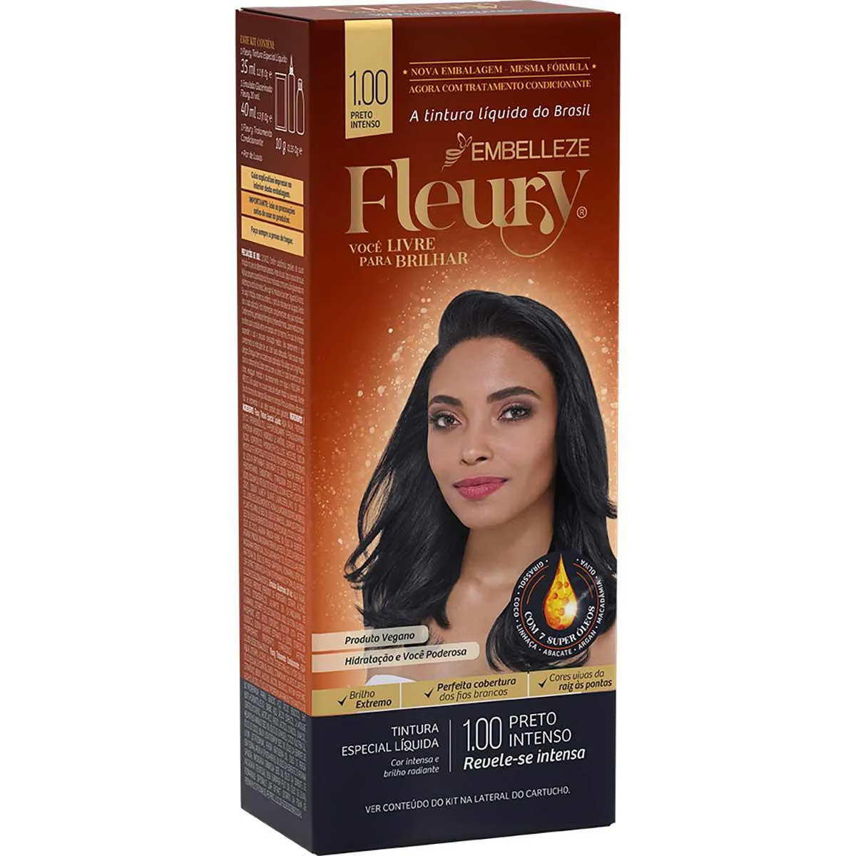 Tintura de Cabelo Permanente Fleury - 1.00 Preto Intenso