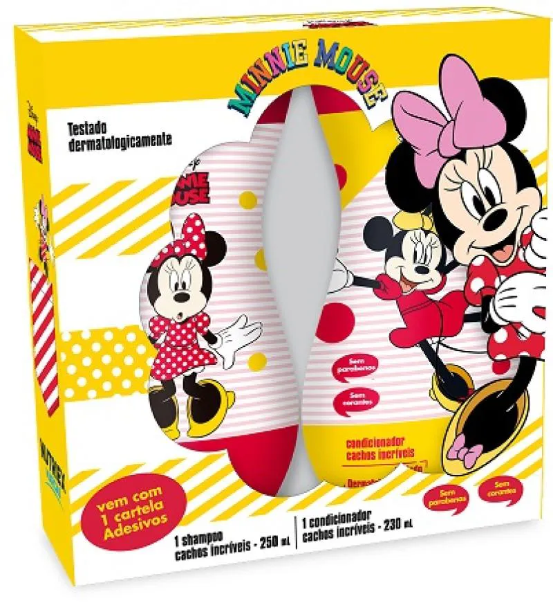 Kit Minnie Cachos Sh 250ml+ Condicionador 230ml + Adesivos Nutriex Infantil
