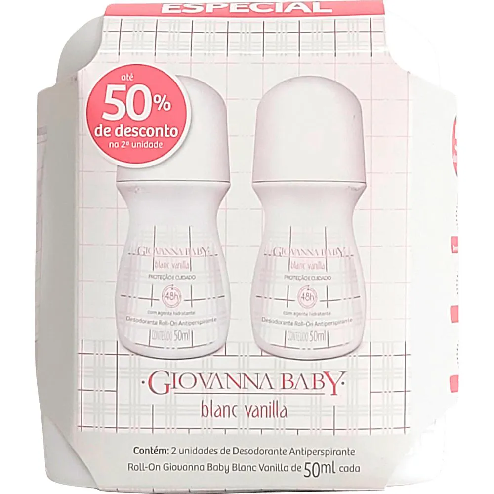 Kit Desodorante Antitranspirante Roll-on Giovanna Baby Blanc Vanilla Feminino 50ml 2 unidades