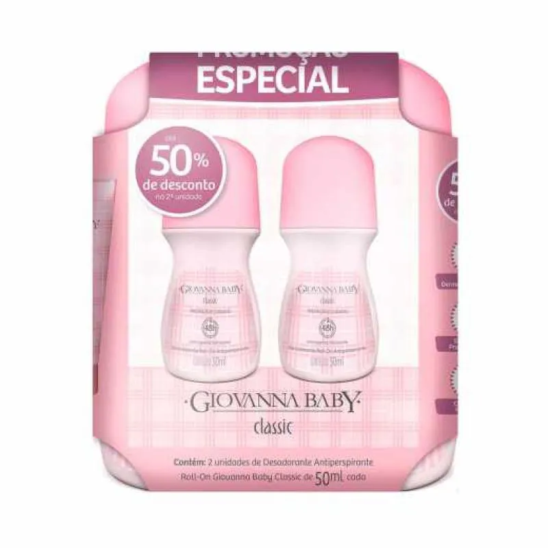 Kit Desodorante Antitranspirante Roll-on Giovanna Baby Classic Feminino 50ml 2 unidades