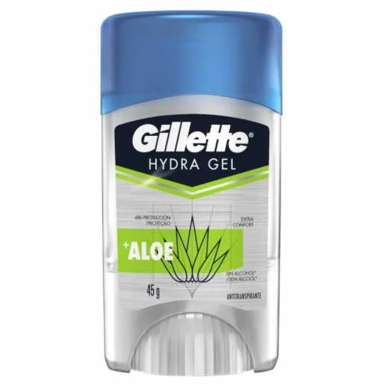 Desodorante Antitranspirante Stick Gillette Hidra Gel Aloe Aplicação Transparente Masculino 45g