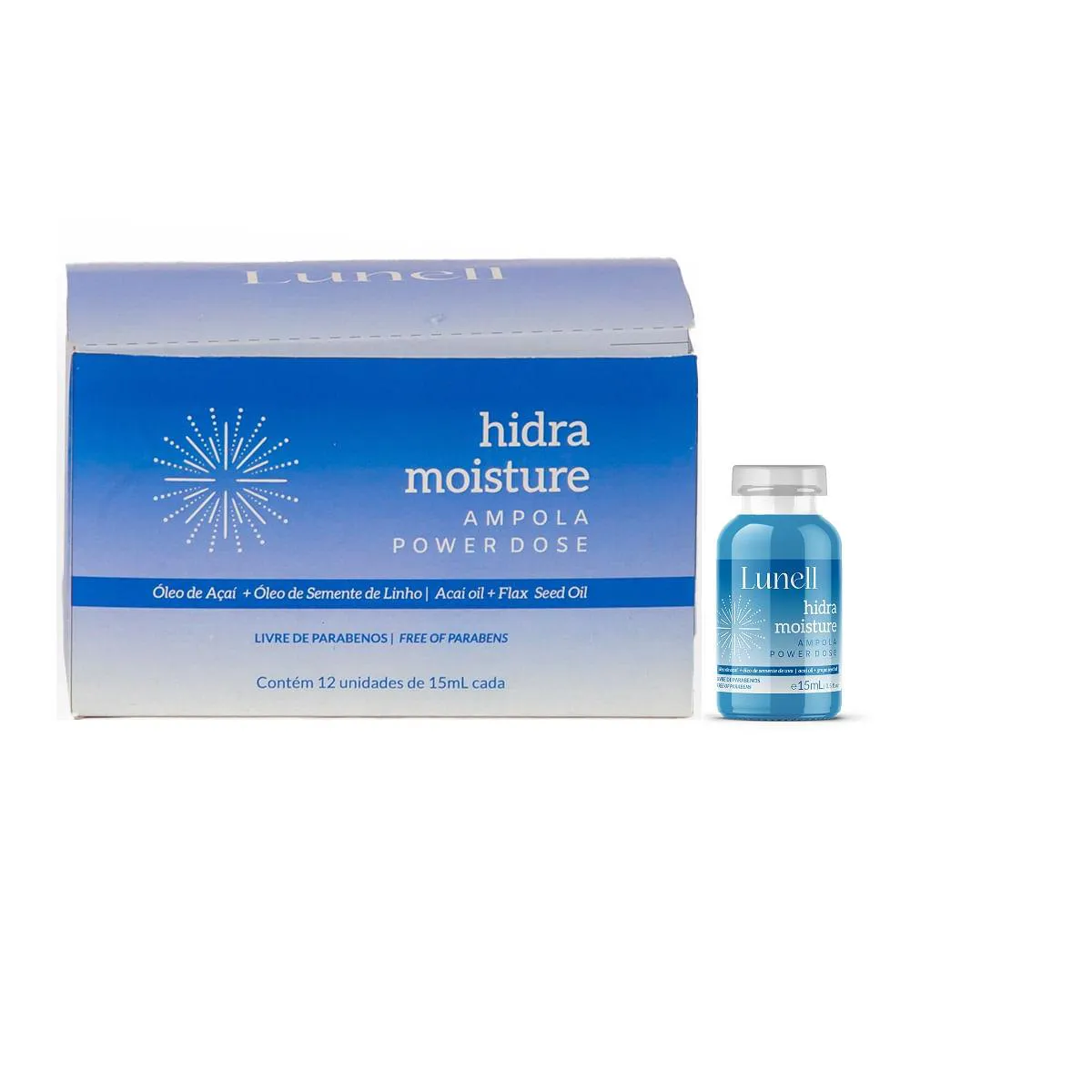 Caixa ampola power dose lunell hidra moisture 12x15ml