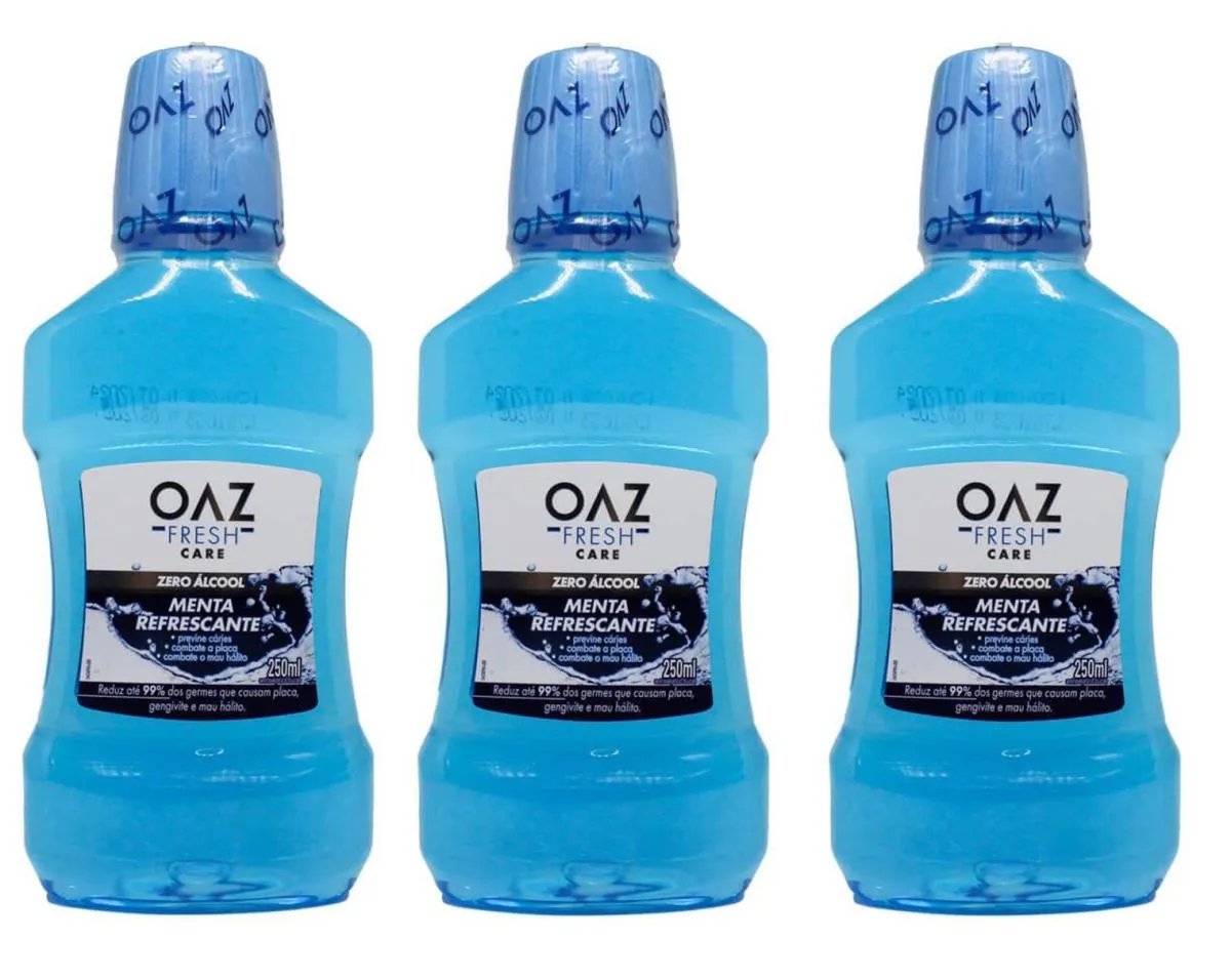 Kit 3 Enxaguante Bucal Oaz Fresh Menta Refrescante 250ml