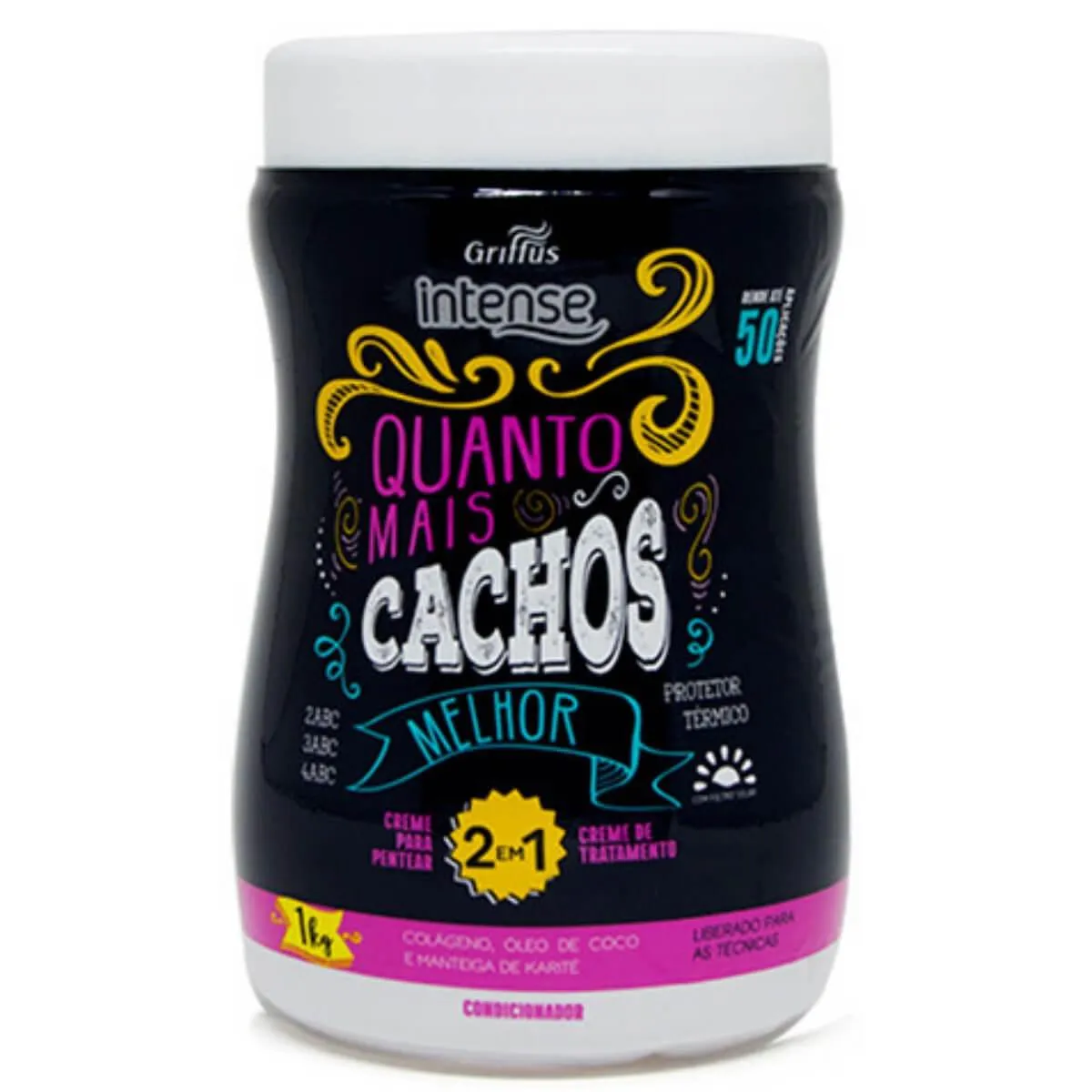 Creme para pentear e tratamento 2 em 1 vegano quanto mais cachos melhor intense griffus 1kg