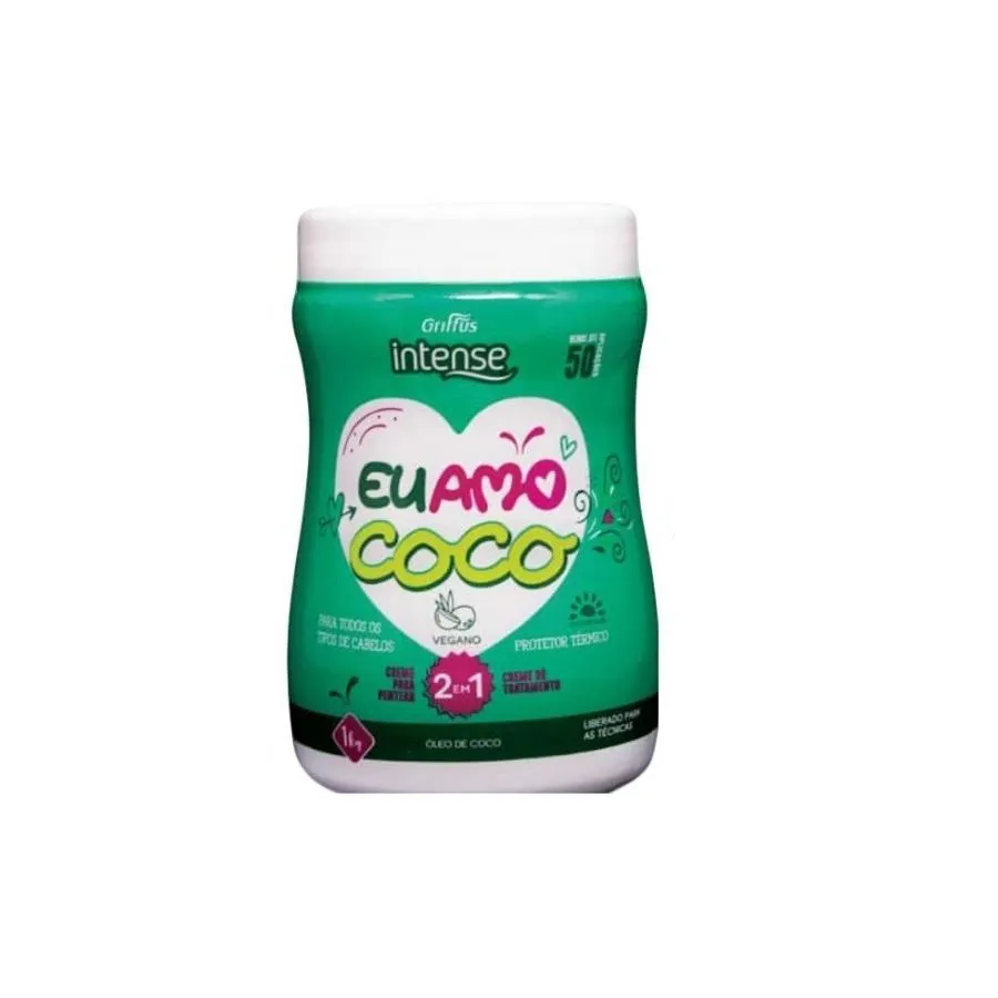 Creme para pentear e tratamento 2 em 1 vegano eu amo coco intense griffus 1kg