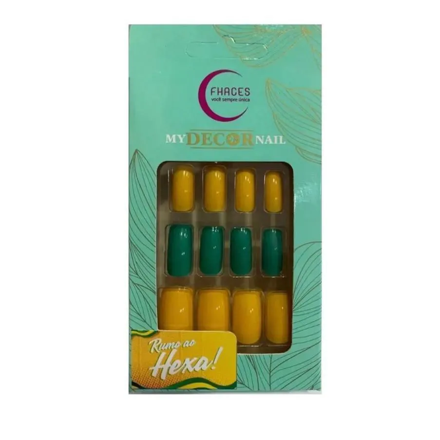 Unhas Postiças Fhaces Copa 2022 C/36 Verde/amarel