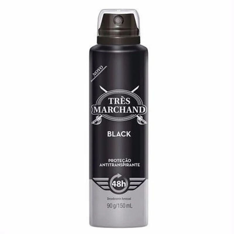 Desodorante Antitranspirante Aerosol Très Marchand Black Masculino 48h 150ml
