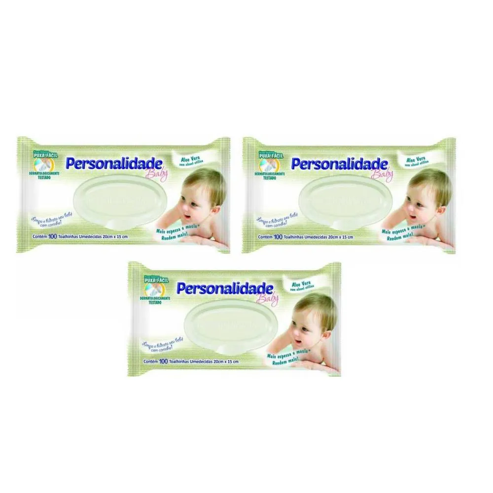Kit Lenço Umedecido Personalidade Baby 3 unidades