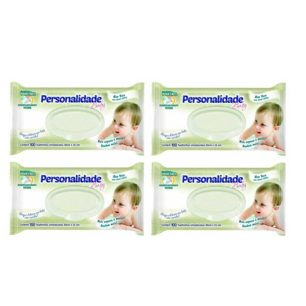 Kit Lenço Umedecido Personalidade Baby 4 unidades