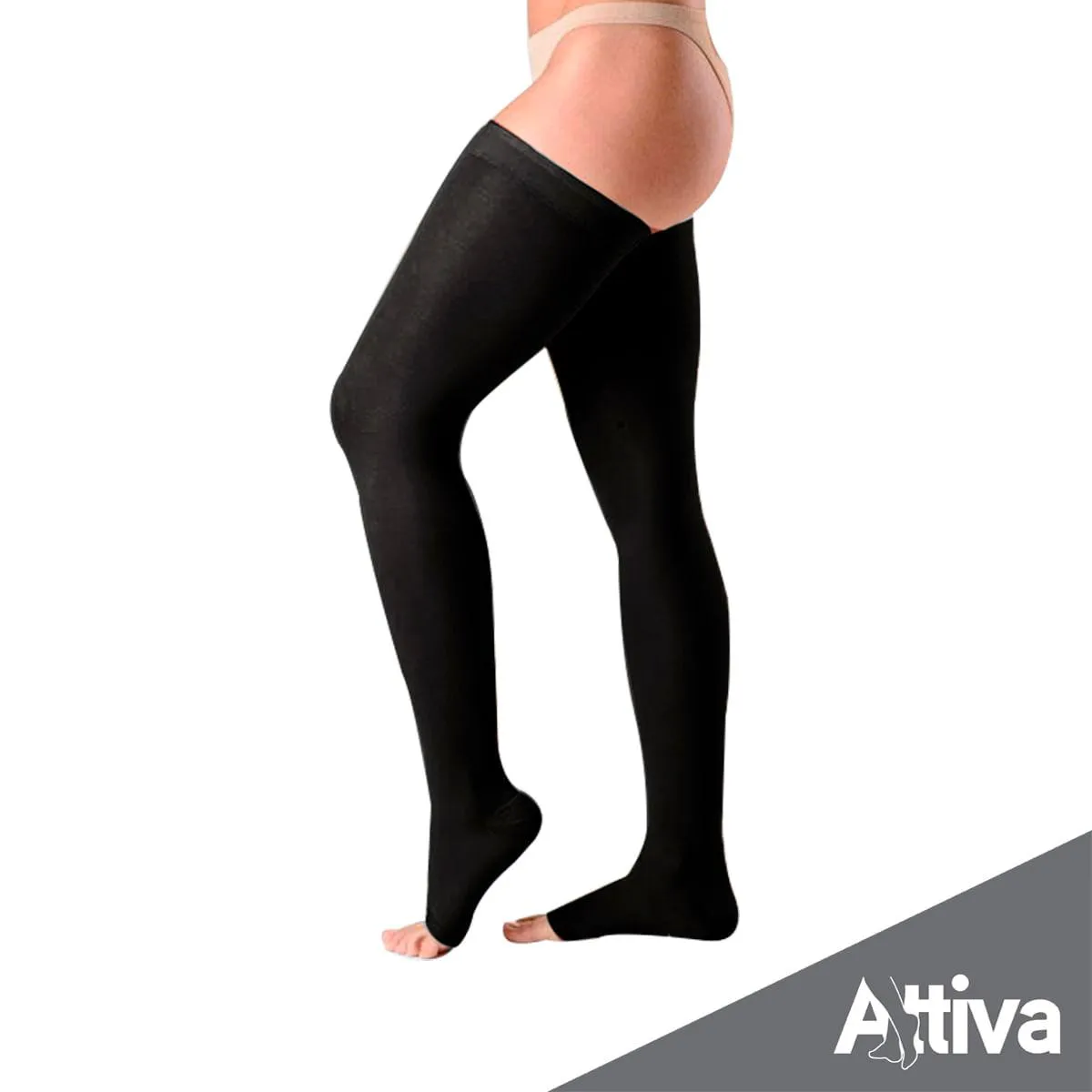 Meia Coxa 7/8 Attiva Alta Compressao 20-30 Fem Aberta Preta Gg