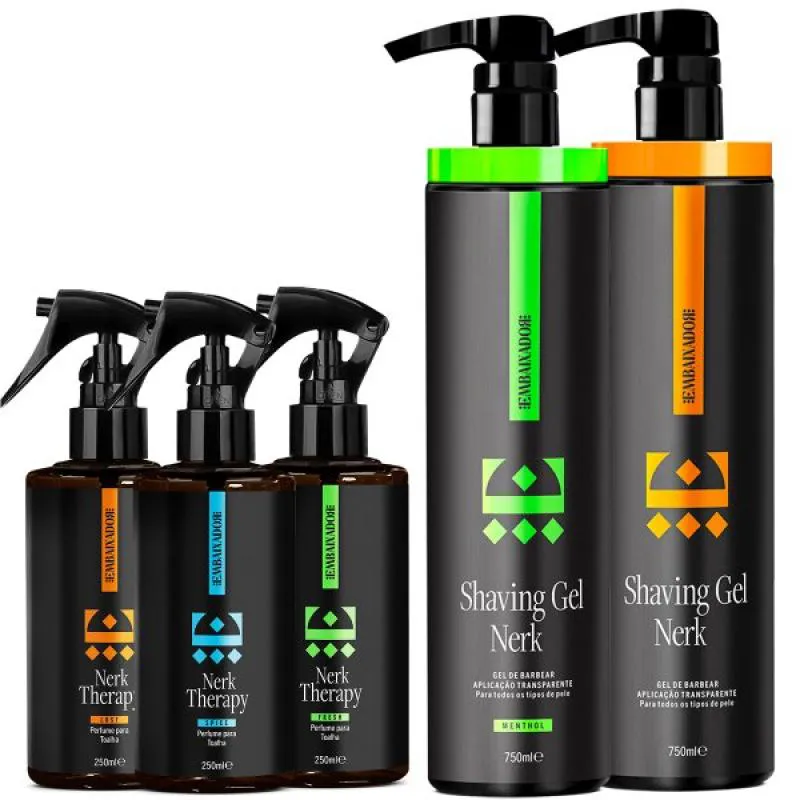 2 Shaving em Gel Nerk 750ml + 3 Perfume Toalha Nerk Therapy