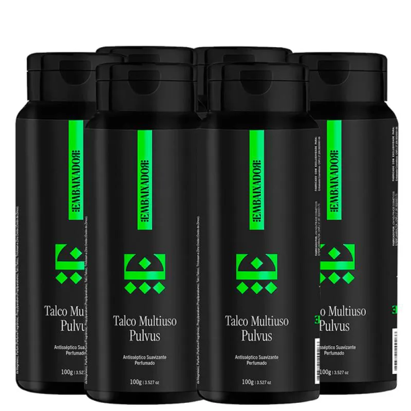 Kit 06 Talco Multiuso Pulvus Menthol Embaixador 100g