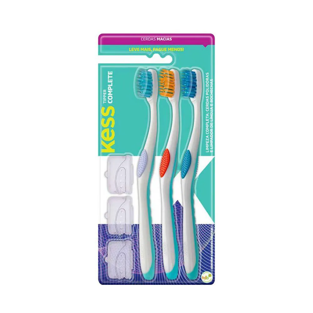 Kess Pack Escovas Dentais Complete Tipper Macia (3 Unidade