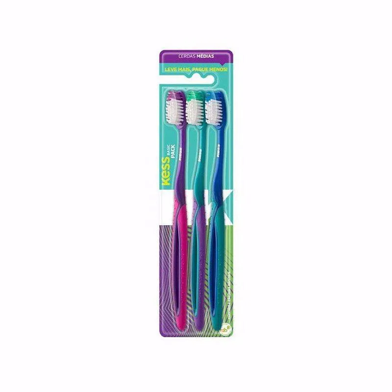 Kess Pack Escovas Dentais Basic Plus (3 Unidades)