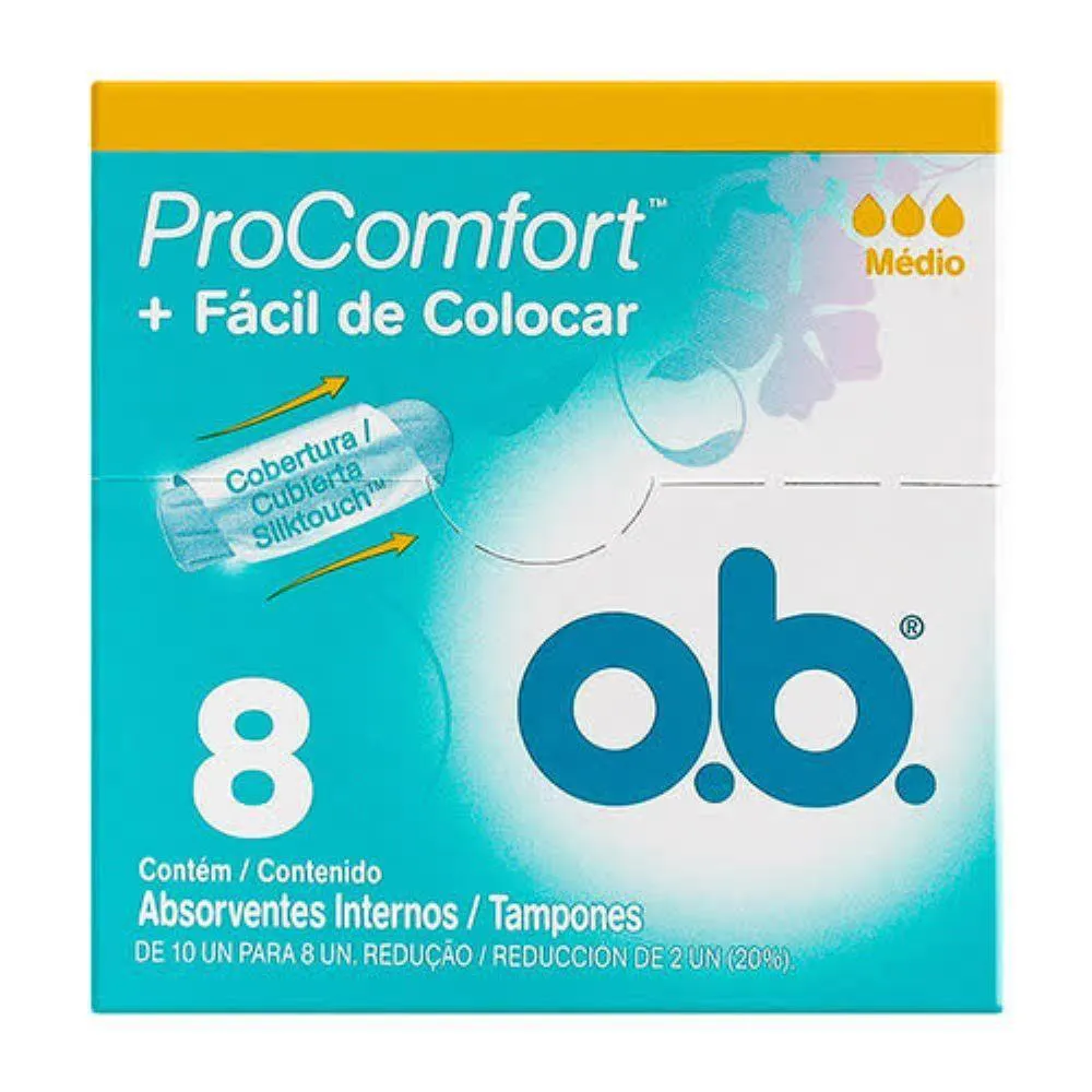 ABSORVENTE INTERNO O.B. PROCOMFORT MéDIO 8 UNIDADES