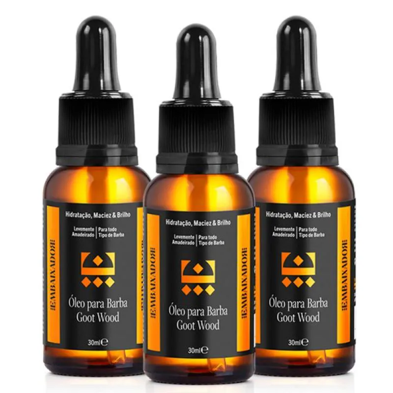 Kit 3 Óleo Hidratante para Barba Goot Wood Embaixador 30ml