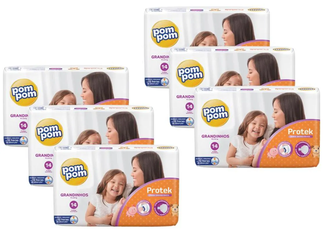 Kit 6 Fraldas Pom Pom Protek Jumbo G com 14un cada
