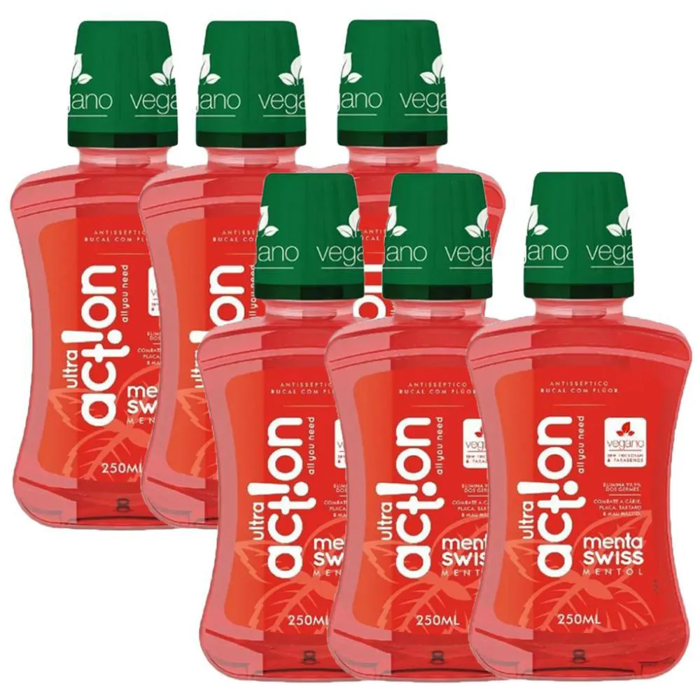 Kit 6 Antissépticos Bucal Ultra Action Menta Swiss 250ml