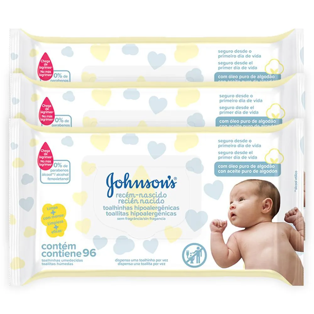 Kit Johnson's Baby Toalhinhas Recém-Nascido 288 unidades