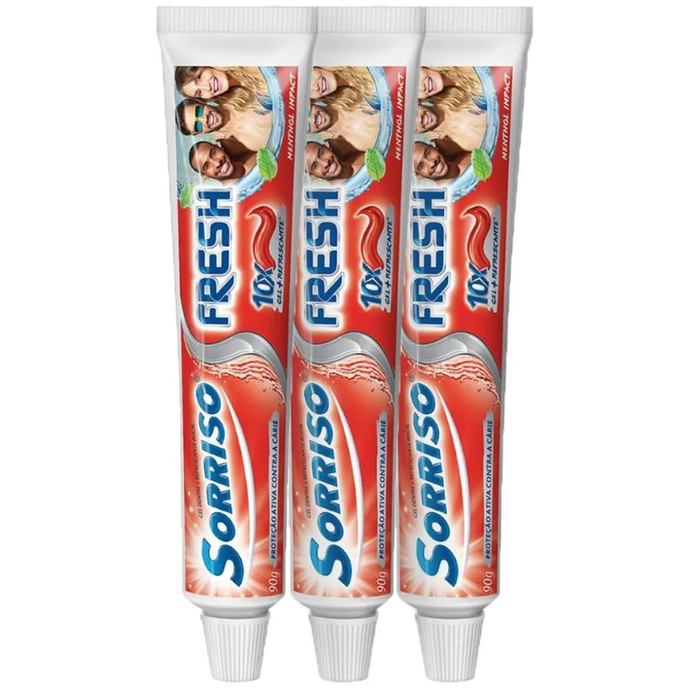Gel Dental Sorriso Fresh Menthol Impact 90g 3 unidades