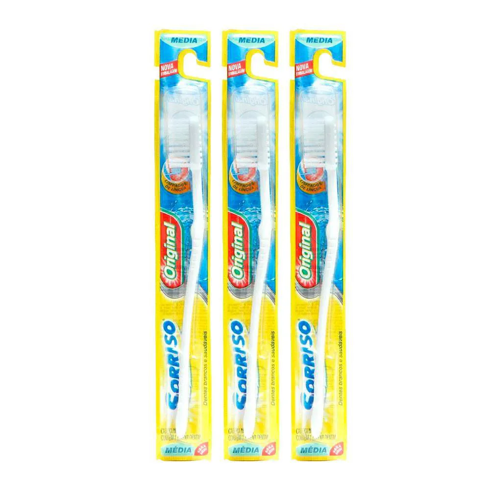 Kit 3 Escova Dental Sorriso Original Média