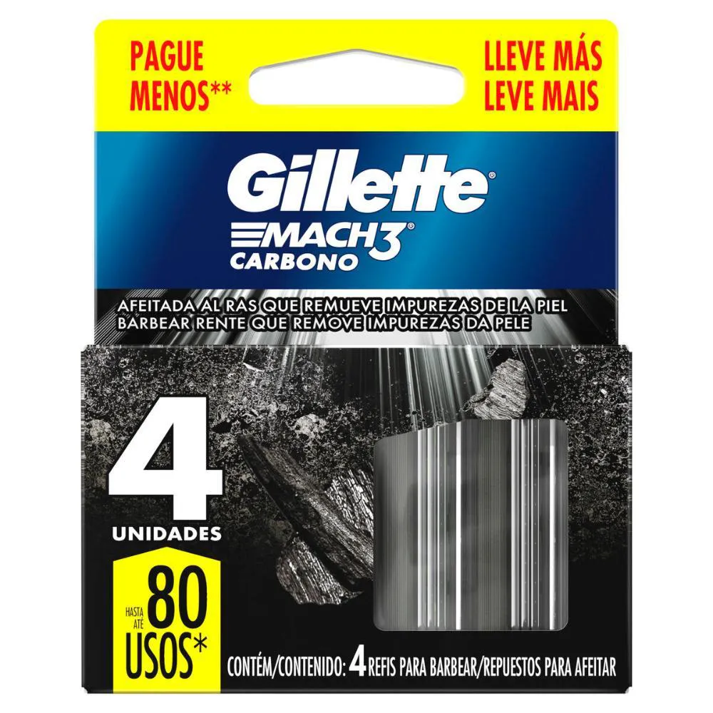 Carga Gillete Mach3 Carbono C/ 4 unidades Leve Mais Pague Menos
