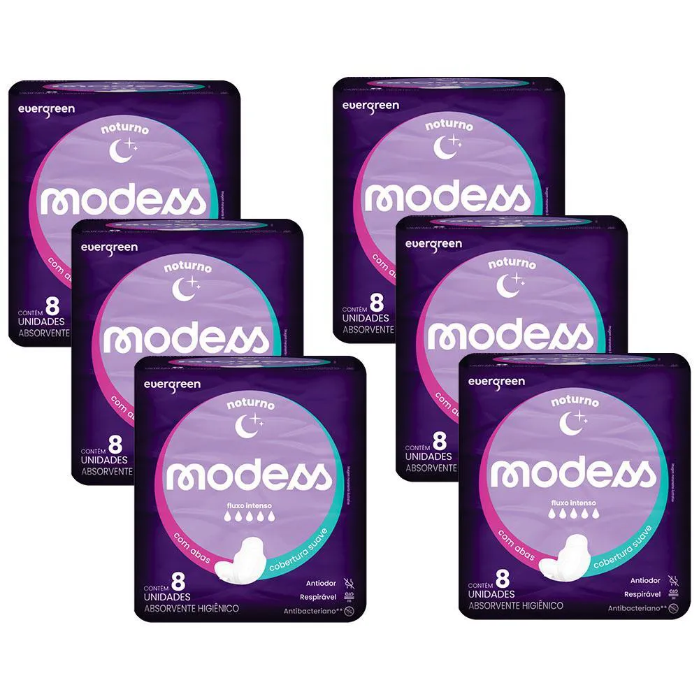 Kit 6 Absorventes Modess Noturno com Abas 8un Cada