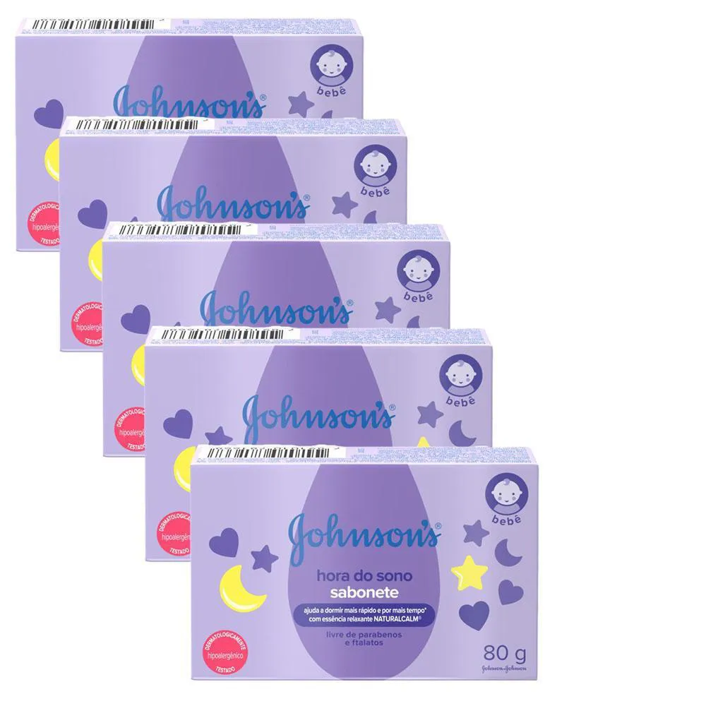 Kit 5 Sabonetes Barra Hora do Sono Johnson's Baby 80g
