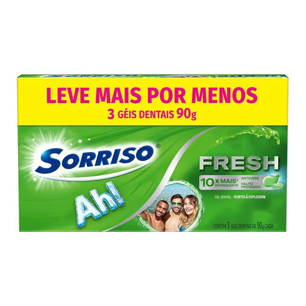 Kit 3 Pastas de Dente Sorriso Fresh Hortelã Explosion 90g