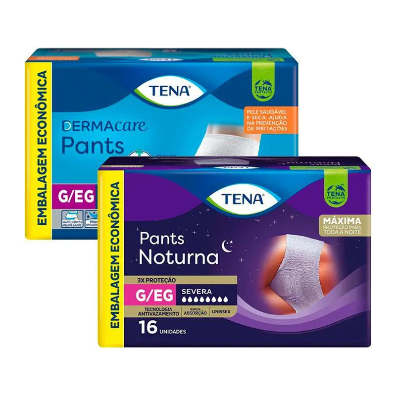 Kit Roupa Intima Tena Dermacare Pants Ultra G/eg com 16 unidades + Roupa Íntima Tena Pants Noturna G/eg 16 unidades