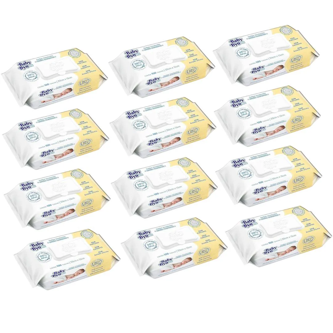 Kit Lenço Umedecido Hygieline Baby Byn Rn 100 unidades 12 Pacotes