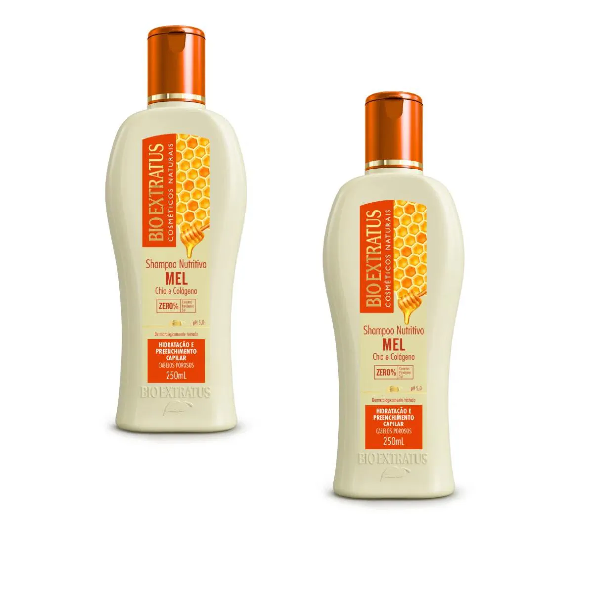 Kit com 2 Shampoo Mel Cabelos Porosos 250ml – Bio Extratus