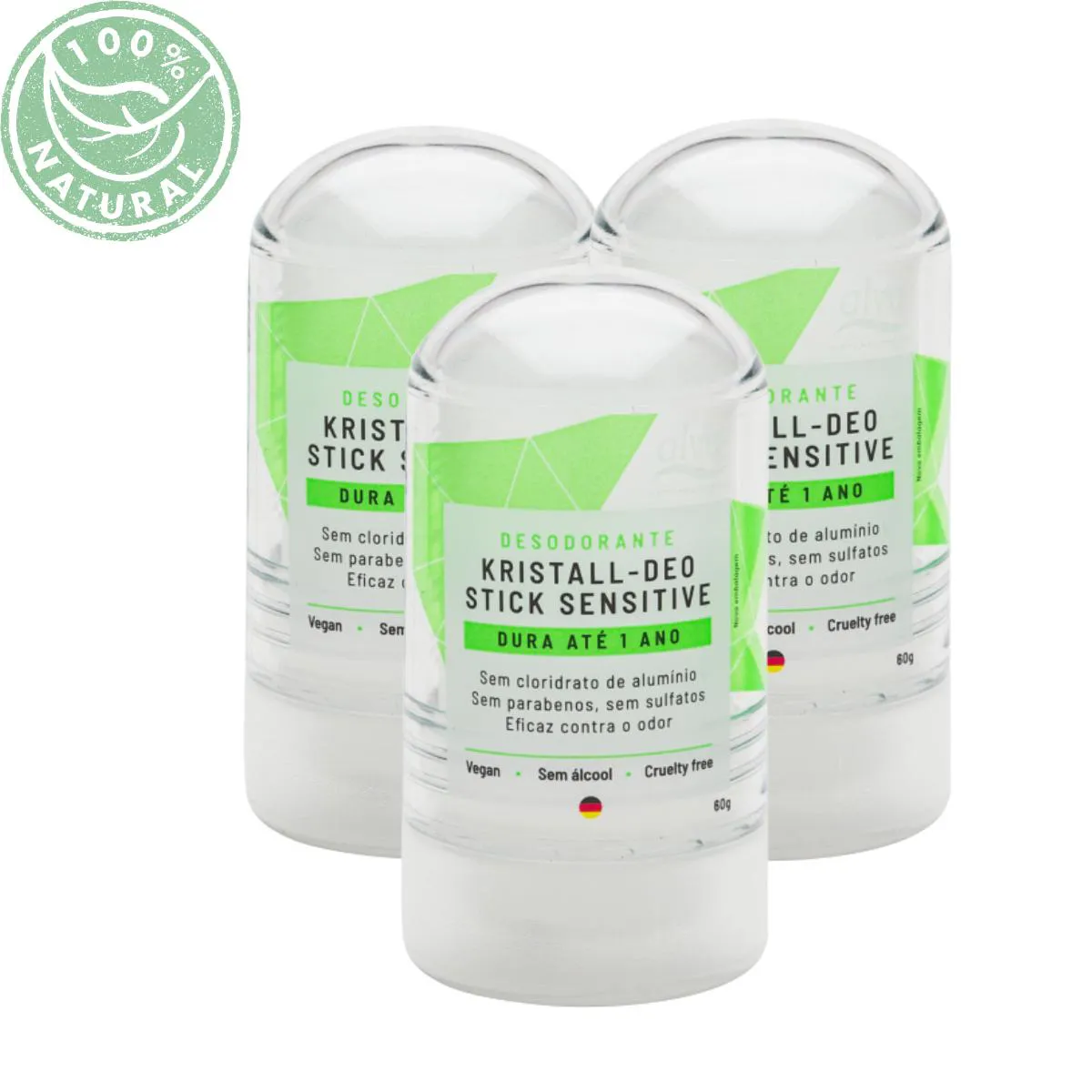 Kit Desodorante Stick Kristall Sensitive - Alva 60g 3 Unids