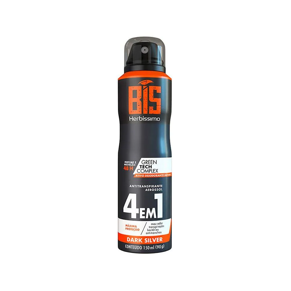 Desodorante Antitranspirante Aerosol Herbíssimo Dark Silver 48h 4 em 1 150ml