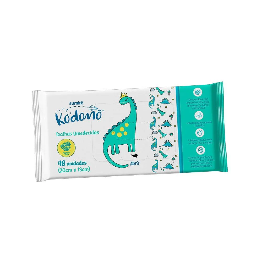 Lenço Umedecido Sumirê Kodomô Aloe Vera Manteiga de Kaite Vitamina e 95% Água 48 unidades