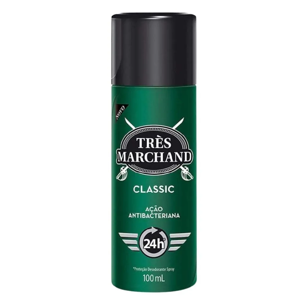 Desodorante Antitranspirante Spray Très Marchand Classic Masculino 24h Ação Antibacteriana 100ml