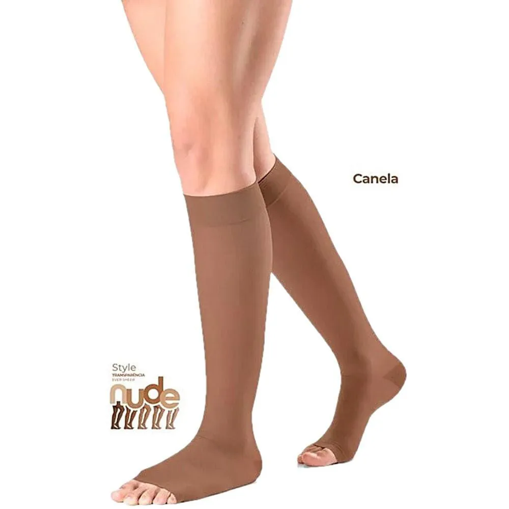 Meia 3/4 Sigvaris Ever Sheer 20-30mmhg Aberta Canela G3